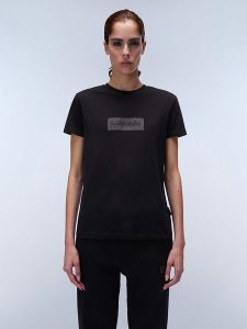 Napapijri Koszulka "Box Logo" w kolorze czarnym rozmiar: XXS. Czarne bluzki Napapijri, xxs, bez wzorów, z bawełny, bez kołnierzyka, bez ramiączek. Za 57,06 zł.