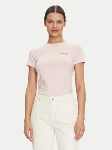 Guess Jeans T-Shirt W4YI02 J1314 Różowy Slim Fit. Czerwone t-shirty Guess Jeans, m, z aplikacjami, z bawełny, bez kołnierzyka, bez ramiączek. Za 109,99 zł.