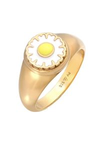 Elli Damski Sygnet Stokrotka Trend z emalią w pozłacanym srebrze próby 925 Sterling Silver Pierścionki 1 ct. Szare pierścionki Elli, pozłacane. Za 203,99 zł.