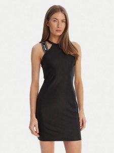 Just Cavalli Sukienka codzienna 80PAO936 J0108 Czarny Slim Fit. Czarne sukienki Just Cavalli, na co dzień, bez wzorów, z syntetyku, bez kołnierzyka, bez ramiączek, proste. Za 601,99 zł.