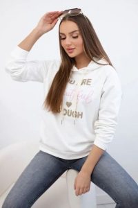 Bluza bawełniana z kapturem ecru. Brązowe bluzy Kesi Włoski, l, bez wzorów, z bawełny, z kapturem. Za 313,67 zł.
