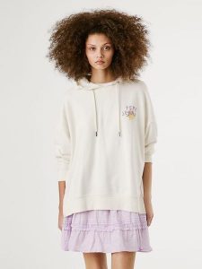 Pepe Jeans Bluza "Angy" w kolorze białym rozmiar: XS. Białe bluzy Pepe Jeans, xs, bez wzorów, z jeansu, z kapturem. Za 228,38 zł.