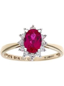 Revoni Złoty pierścionek z diamentami i rubinem rozmiar: 58. Czerwone pierścionki Revoni, z diamentem, złote. Za 3 131,99 zł.