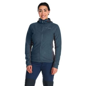 Bluza polarowa damska Rab Capacitor Hoody z kapturem. Niebieskie bluzy RAB, bez wzorów, z polaru, z kapturem. Za 359,99 zł.