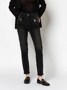 Rosner Dżinsy "Audrey" - Skinny fit - w kolorze czarnym rozmiar: 46/L30. Czarne jeansy Rosner, z aplikacjami, ze skóry, z podwyższonym stanem. Za 170,87 zł.