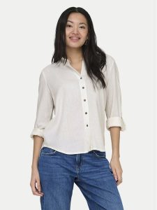 ONLY Koszula Goa 15363991 Biały Loose Fit. Białe koszule ONLY, xs, bez wzorów, ze lnu, bez kołnierzyka, bez ramiączek. Za 169,99 zł.