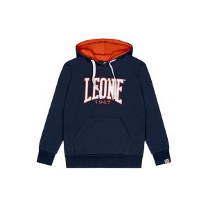 Bluza wygodny z bawełna z kaptur na czas wolny. Niebieskie bluzy LEONE 1947 APPAREL, bez wzorów, z bawełny, bez kaptura. W wyprzedaży za 67,30 zł.