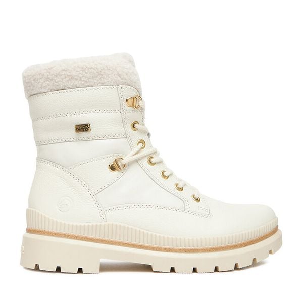 Trzewiki Remonte. Białe botki Remonte, bez wzorów, bez obcasa, na płaskiej podeszwie, bez zapięcia. Za 399,99 zł.