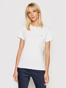 Tommy Hilfiger T-Shirt WW0WW22043 Biały Regular Fit. Białe t-shirty TOMMY HILFIGER, xs, bez wzorów, z bawełny, bez kołnierzyka, bez ramiączek. Za 109,99 zł.