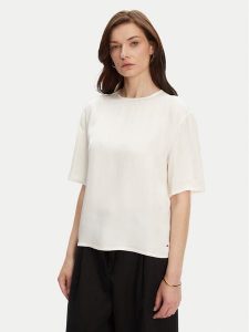 Tommy Hilfiger T-Shirt WW0WW45900 Écru Relaxed Fit. T-shirty TOMMY HILFIGER, bez wzorów, z wiskozy, bez kołnierzyka, bez ramiączek. Za 259,99 zł.