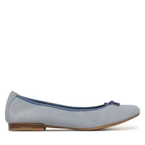 Baleriny Tamaris. Niebieskie balerinki Tamaris, bez wzorów, bez obcasa, bez zapięcia. Za 269,99 zł.