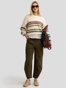 Sweter damski bawełniany w kolorowe paski kremowy Mixta 000. Białe swetry klasyczne Big Star, l, z bawełny, bez kołnierzyka. W wyprzedaży za 99,99 zł.