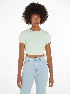 TOMMY JEANS Koszulka w kolorze miętowym rozmiar: M. Zielone bluzki Tommy Jeans, m, bez wzorów, z jeansu, bez kołnierzyka, bez ramiączek. Za 149,31 zł.