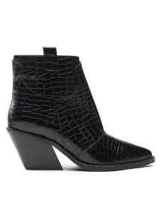 Rage Age Kowbojki RA-08-06-000381 Czarny. Czarne botki Rage Age, bez wzorów, ze skóry, bez obcasa, na słupku, bez zapięcia. Za 419,99 zł.