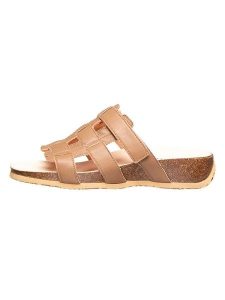 Think! Skórzane klapki "Mizzi" w kolorze beżowym rozmiar: 39. Brązowe klapki Think, bez wzorów, z otwartym noskiem, bez obcasa. Za 143,22 zł.