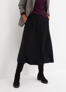 Spódnica midi z materiału punto di roma. Czarne spódnice bonprix, bez wzorów, midi. Za 124,99 zł.