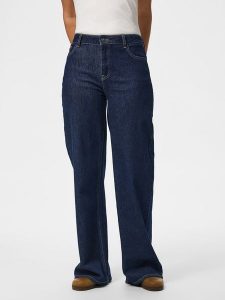Pieces Dżinsy - Wide leg - w kolorze granatowym rozmiar: W27/L30. Niebieskie jeansy Pieces, z aplikacjami, ze skóry. Za 104,95 zł.