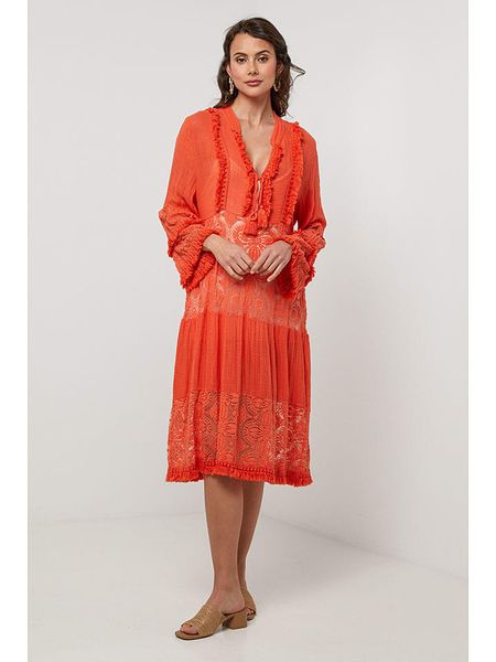 Lin Passion Lniana sukienka w kolorze pomarańczowym rozmiar: 40/42. Pomarańczowe sukienki Lin Passion, na co dzień, z aplikacjami, ze lnu, klasyczne, bez kołnierzyka, bez ramiączek, midi, proste. Za 178,79 zł.