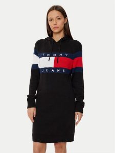 Tommy Jeans Sukienka dzianinowa DW0DW19470 Czarny Relaxed Fit. Czarne kombinezony Tommy Jeans, xs, bez wzorów, z bawełny, bez kołnierzyka, bez ramiączek. Za 309,99 zł.