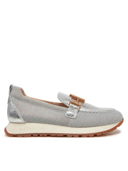 Hispanitas Półbuty HV253919 Srebrny. Szare półbuty Hispanitas, bez wzorów, ze skóry, bez obcasa, na płaskiej podeszwie, bez zapięcia. Za 319,99 zł.