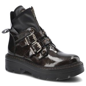 Brązowe Botki Maciejka Damskie Stylowe Obuwie. Brązowe botki Maciejka, z aplikacjami, z lakierowanej skóry, bez obcasa, na obcasie, bez zapięcia. Za 379,00 zł.