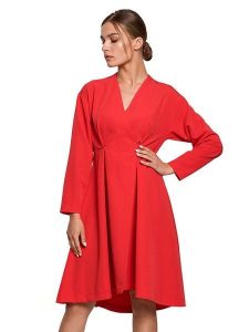 Stylove Sukienka w kolorze czerwonym rozmiar: S. Czerwone sukienki Stylove, s, bez wzorów, z asymetrycznym kołnierzem, bez ramiączek, midi, asymetryczne. Za 82,99 zł.