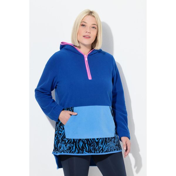 Damskie Bluza z kapturem polar szerokie kolorowe pasy kaptur długi rękaw. Niebieskie bluzy Ulla Popken, plus size, bez wzorów, z elastanu, z kapturem. W wyprzedaży za 223,99 zł.