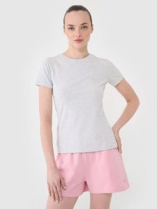 4F T-shirt slim gładki damski - szary XL. Szare t-shirty 4f, xl, bez wzorów, z bawełny, bez kołnierzyka, bez ramiączek. Za 39,99 zł.