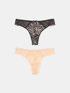 Stringi typu tanga 2 pack - czarny. Czarne stringi Sinsay, bez wzorów. Za 19,99 zł.