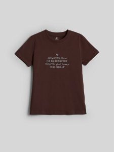 4F T-shirt regular z nadrukiem damski - brązowy XL. Brązowe t-shirty 4f, m, bez wzorów, z bawełny, bez kołnierzyka, bez ramiączek. Za 69,99 zł.