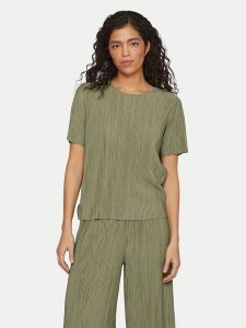 Vila T-Shirt Plisa 14089481 Zielony Regular Fit. Zielone t-shirty Vila, s, bez wzorów, z wiskozy, bez kołnierzyka, bez ramiączek. Za 69,99 zł.
