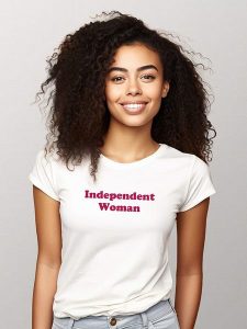 WOOOP Koszulka "Independent woman" w kolorze białym rozmiar: M. Białe bluzki Wooop, m, bez wzorów, z bawełny, bez kołnierzyka, bez ramiączek. Za 83,42 zł.