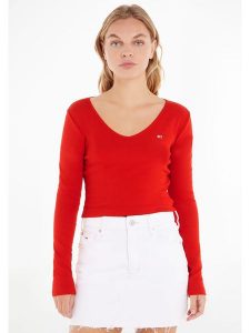 TOMMY JEANS Koszulka w kolorze czerwonym rozmiar: M. Czerwone bluzki Tommy Jeans, m, bez wzorów, z bawełny, bez kołnierzyka, bez ramiączek. Za 105,38 zł.