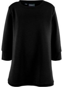 Długa bluza dresowa z wiskozą. Czarne bluzy bonprix, bez wzorów, z dresówki, bez kaptura. Za 119,99 zł.