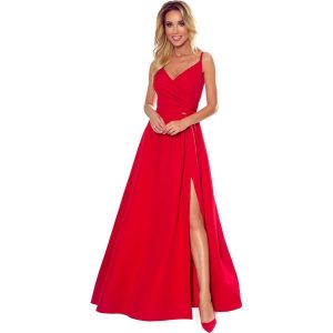 Czerwona Maxi Sukienka na Ramiączkach z Kopertowym Dekoltem. Czerwone sukienki NUMOCO, xl, bez wzorów, z elastanu, wizytowe, bez kołnierzyka, bez ramiączek, maxi, kopertowe. Za 357,90 zł.