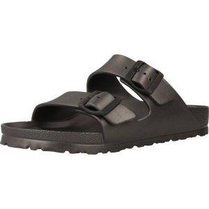 Klapki Birkenstock Arizona Eva. Czarne klapki Birkenstock, bez wzorów, z materiału, bez obcasa. Za 189,00 zł.