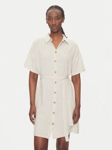 Vero Moda Sukienka koszulowa Thea 10333791 Beżowy Loose Fit. Brązowe kombinezony Vero Moda, s, bez wzorów, z wiskozy, bez kołnierzyka, bez ramiączek, koszulowe. Za 129,99 zł.