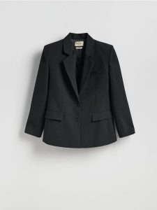 Marynarka z wełną - czarny. Czarne marynarki i żakiety Reserved, l, bez wzorów, z tkaniny. Za 499,99 zł.