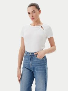 DKNY T-Shirt P51H8APJ Biały Regular Fit. Białe t-shirty DKNY, xs, bez wzorów, z wiskozy, bez kołnierzyka, bez ramiączek. Za 119,99 zł.