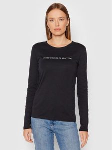 United Colors Of Benetton Bluzka 3GA2E16G0 Czarny Regular Fit. Czarne bluzki United Colors of Benetton, m, bez wzorów, z bawełny, bez kołnierzyka, bez ramiączek. Za 59,99 zł.