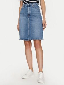 Tommy Hilfiger Spódnica jeansowa Melany WW0WW42881 Niebieski Regular Fit. Niebieskie spódnice TOMMY HILFIGER, bez wzorów, z bawełny. Za 469,99 zł.