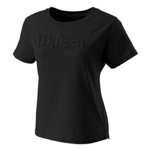 Koszulka damska Wilson Script Eco Cotton Tee. Czarne bluzki Wilson, xs, bez wzorów, sportowe, bez kołnierzyka, bez ramiączek. Za 95,00 zł.