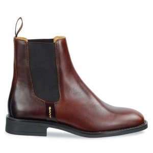 Sztyblety Gant. Brązowe botki GANT, bez wzorów, bez obcasa, na płaskiej podeszwie, bez zapięcia. Za 559,99 zł.