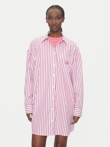 Tommy Jeans Sukienka koszulowa DW0DW21122 Różowy Relaxed Fit. Czerwone kombinezony Tommy Jeans, xl, bez wzorów, z bawełny, bez kołnierzyka, bez ramiączek, koszulowe. Za 329,99 zł.