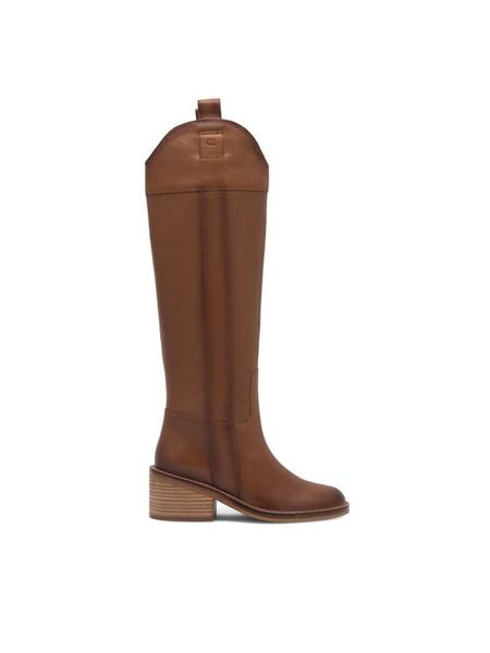 Gino Rossi Kozaki DORA-110383 Brązowy. Brązowe kozaki Gino Rossi, bez wzorów, ze skóry, bez obcasa, na słupku, bez zapięcia. Za 579,99 zł.