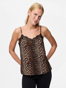 Pieces Top "Pctiffany" w kolorze beżowo-jasnobrązowym rozmiar: XL. Brązowe topy Pieces, xl, bez wzorów, z koronki, bez kołnierzyka, bez ramiączek. Za 64,95 zł.