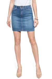 SPÓDNICA JEANSOWA LEE MID SKIRT SIMPLE FOCUS L38JLTZJ 112108227. Niebieskie spódnice Lee, l, bez wzorów, z jeansu. W wyprzedaży za 69,99 zł.
