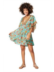 Aller Simplement Sukienka w kolorze turkusowo-pomarańczowym rozmiar: 34/36. Brązowe sukienki Aller Simplement, bez wzorów, klasyczne, bez kołnierzyka, bez ramiączek, midi. Za 56,99 zł.