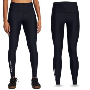Legginsy sportowe damskie Under Armour getry szybkoschnące treningowe. Czarne legginsy Under Armour, bez wzorów. W wyprzedaży za 220,15 zł.