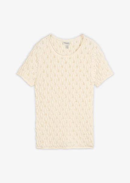 Sweter ażurowy z bawełny. Białe swetry klasyczne bonprix, z bawełny, bez kołnierzyka. Za 54,99 zł.